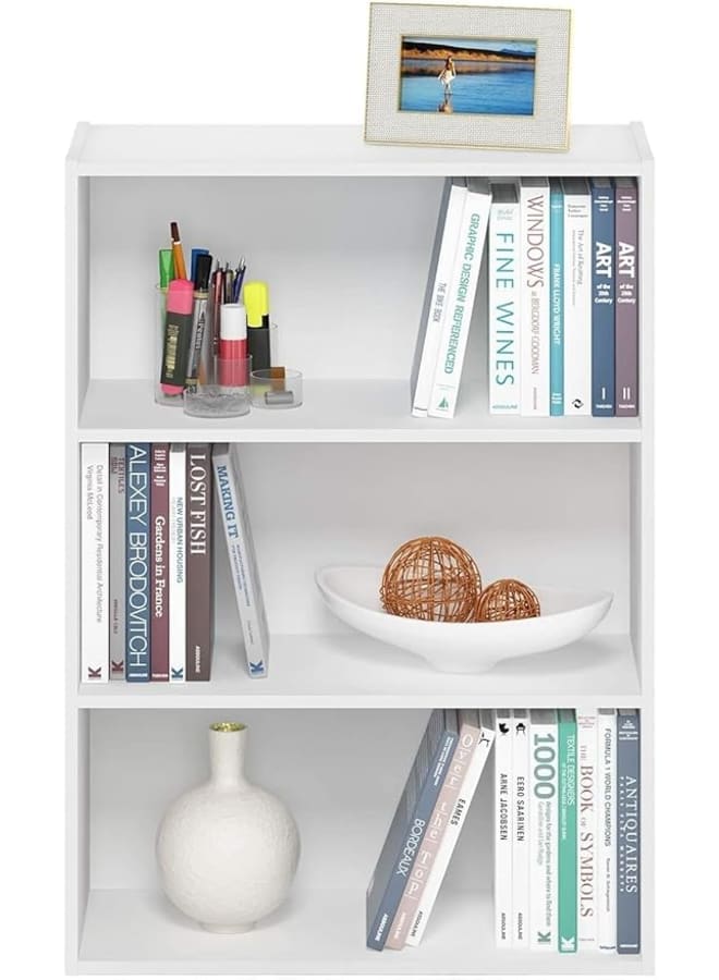 مودرن هوم خزانة كتب مفتوحة بثلاثة أرفف، منظم تخزين من الخشب المصنّع، رف كتب قائم متعدد الاستخدامات وعصري للمنزل أو المكتب أو غرفة المعيشة، لون أبيض سادة، حجم صغير - Image 5