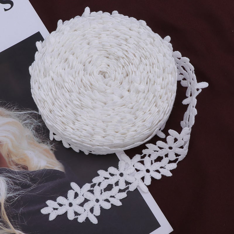 10 Yard 920x2.5cm White Lace Fabric Lining Clothing Flower Border Clothing Accessory Embroidered Applique for Wedding Dress Lingerie - W1610-49-110 (White) - Image 1