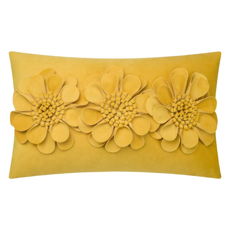 JWH 3D Flower Throw Pillow Cover Decorative Sunflower Accent Pillow Case Velvet Cushion Lumbar Floral Pillowcase for Home Bed Couch Living Room 12x20 Inches Gold Yellow
