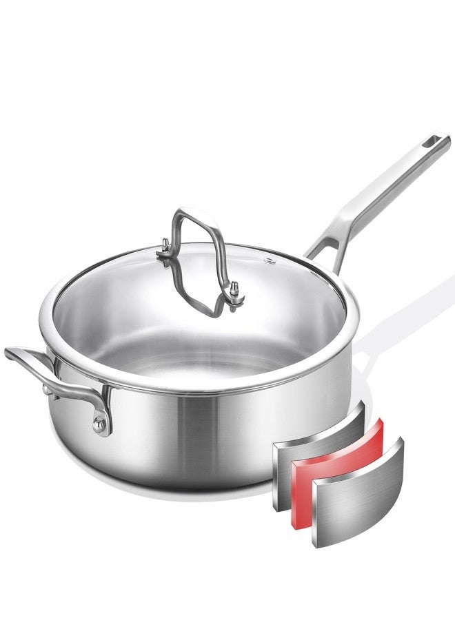 YEKSUM Stainless Steel Saute Pan, Tri-Ply Saute Pan 5QT, 12 Inch Deep Frying Pan with lids, Compatible with All Cooktops Up to 650℉, 3-layer Large Skillet with Stay Cool Handle, Induction Pan, Durable - Image 1