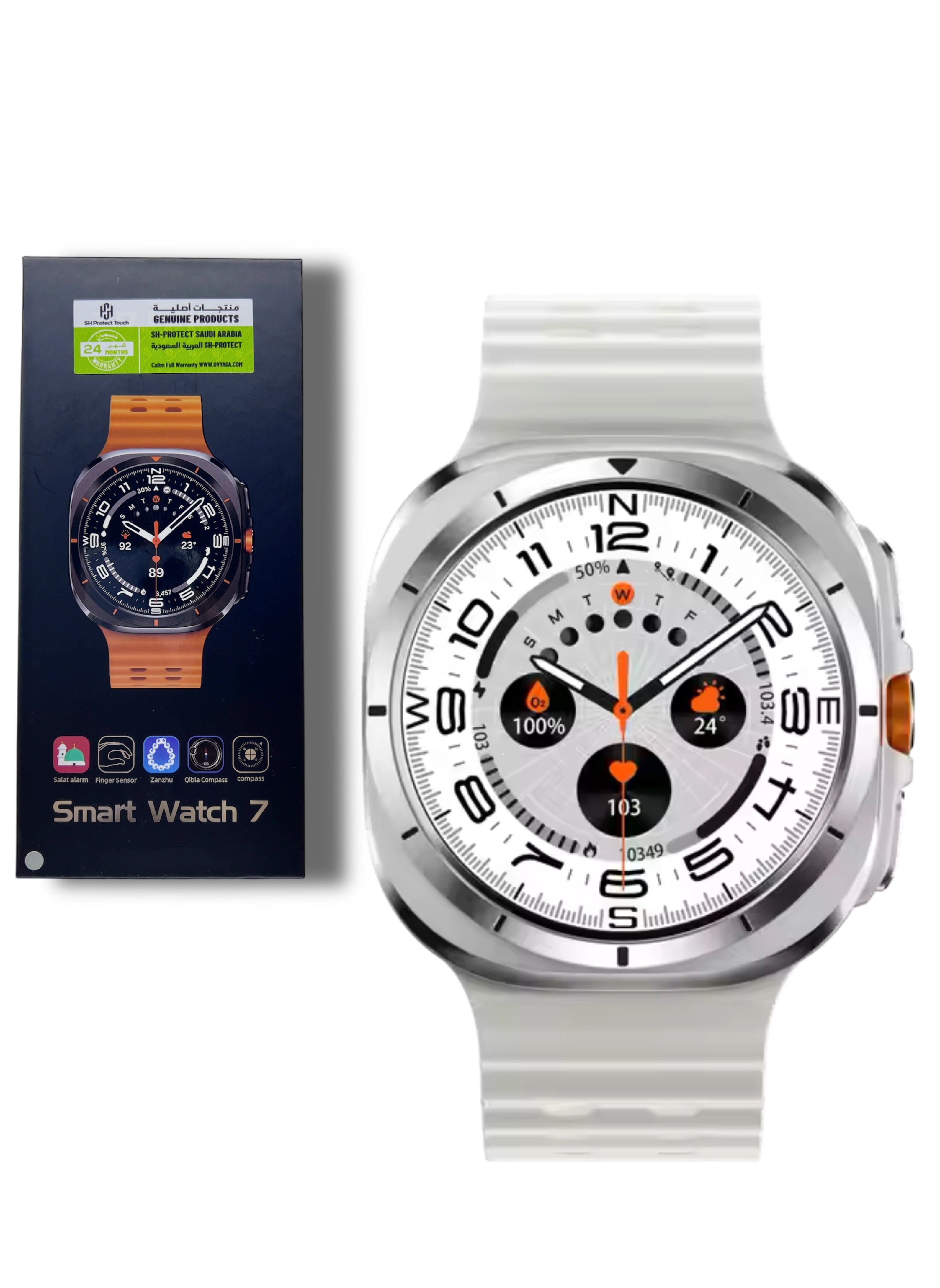 ش ه بروتكيت تاش ساعة ذكية 7 Ultra 1.43 بوصة Super Amoled 47mm GPS Smart Watch للرجال Amoled Outdoor Sports درجة الحرارة ساعة BT Call 7 ULTRA SmartWatch (أبيض تيتانيوم) 