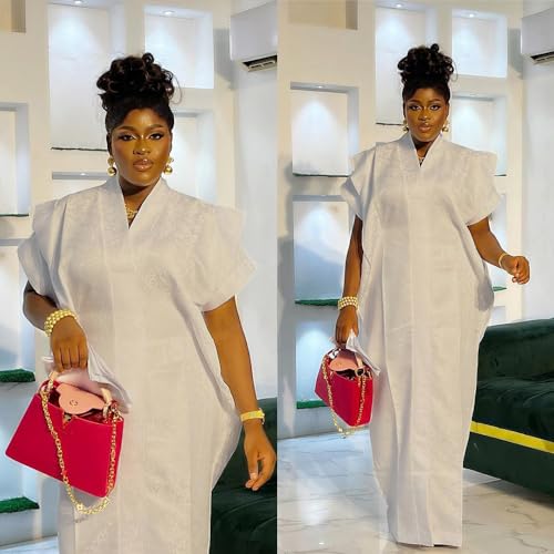 HD African Bubu Gown for Women One Size White Casual Kaftan Dress - Image 5