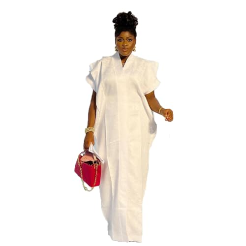HD African Bubu Gown for Women One Size White Casual Kaftan Dress - Image 1