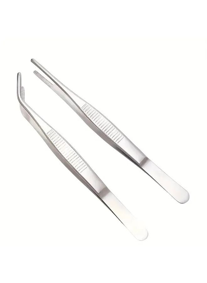 2 Piece Set Stainless Steel Tongs Durable Metal Precision Pliers for Jewelry Making - Image 2
