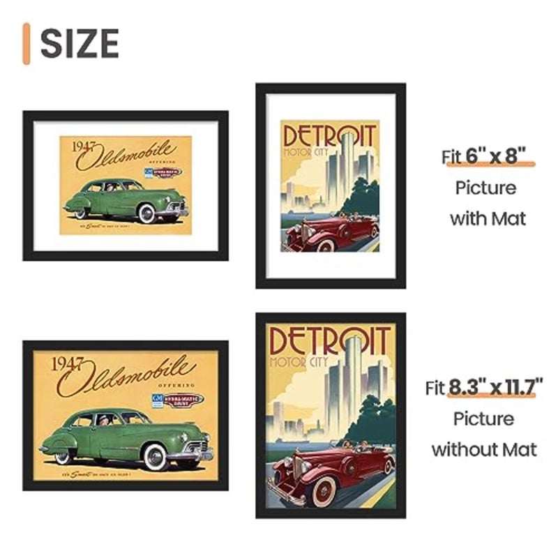 إطارات صور A4 مقاس 21 × 29.7 سم، مجموعة من 5، صور عرض، 15.2 × 20.3 سم مع حصيرة أو 21.3 × 20.3 سم بدون حصيرة، معرض حائط، إطارات ملصقات، أسود - Image 5