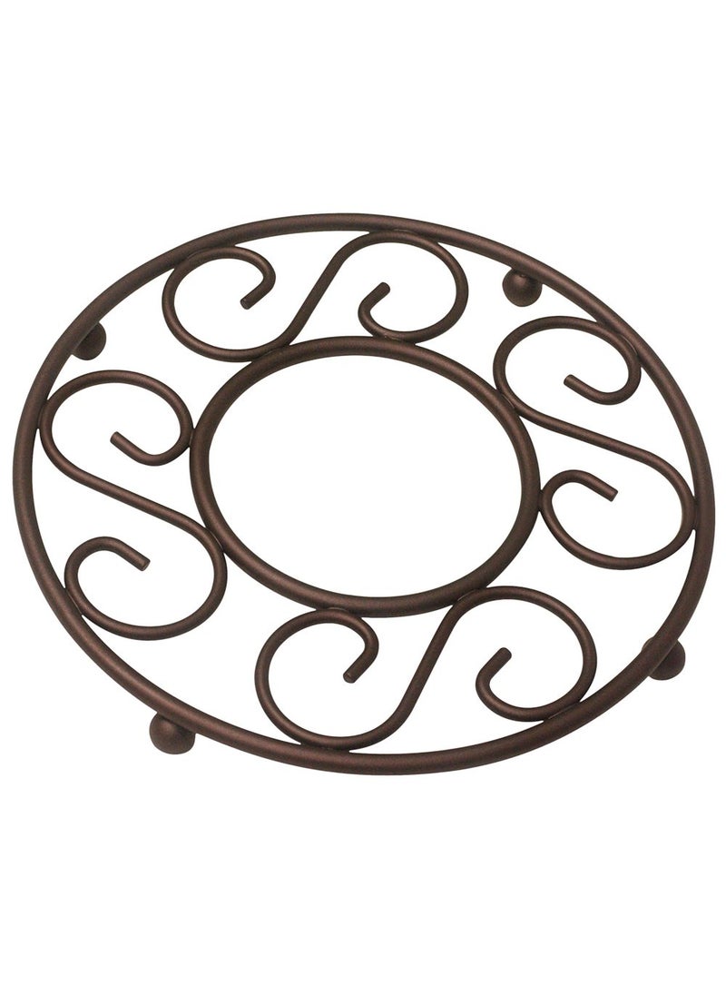 Home Basics Home Basics Scroll Collection Steel Trivet for Hot Dishes Pots And Pans Round Design For Kitchen  Dinning Table Bronze 