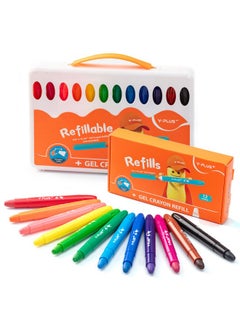 YPlus YPLUS Refillable Silky Crayons for Kids, 12+12 Colors Twistable Gel Crayons Set, Non-Toxic Bulk Crayons for Toddler Ages 4-8  - Image 3