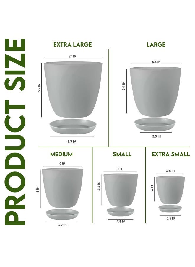 Utopia Home Plant Pots Indoor with Drainage - 7/6.6/6/5.3/4.8 Inches Decorative Flower Pots for Indoor Planter - Pack of 5, Plastic Planters for Indoor Plants, Flowers, Cactus, Succulents Pot, Gray - Image 2