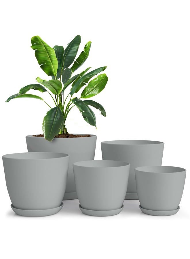 Utopia Home Plant Pots Indoor with Drainage - 7/6.6/6/5.3/4.8 Inches Decorative Flower Pots for Indoor Planter - Pack of 5, Plastic Planters for Indoor Plants, Flowers, Cactus, Succulents Pot, Gray - Image 1