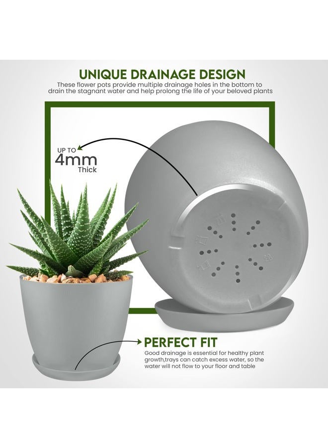 Utopia Home Plant Pots Indoor with Drainage - 7/6.6/6/5.3/4.8 Inches Decorative Flower Pots for Indoor Planter - Pack of 5, Plastic Planters for Indoor Plants, Flowers, Cactus, Succulents Pot, Gray - Image 3