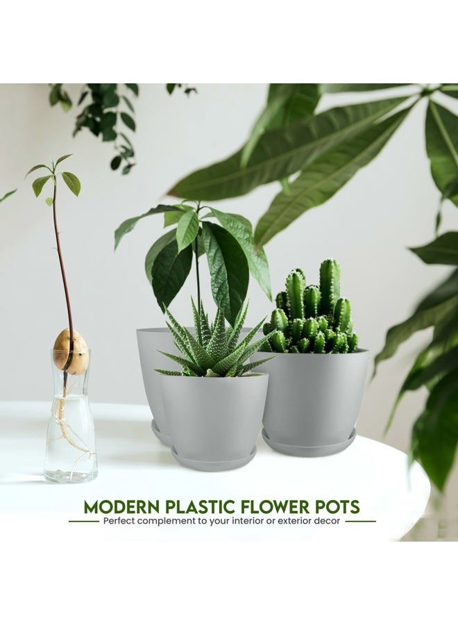 Utopia Home Plant Pots Indoor with Drainage - 7/6.6/6/5.3/4.8 Inches Decorative Flower Pots for Indoor Planter - Pack of 5, Plastic Planters for Indoor Plants, Flowers, Cactus, Succulents Pot, Gray - Image 5