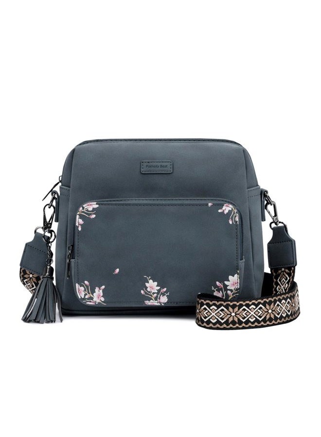 Pomelo Best Crossbody Purses for Women, Soft Leather Medium Cross Body Bags Woman, Shoulder Bag with Adjustable Strap Travel, Graphite Blue, Fashion - Image 1