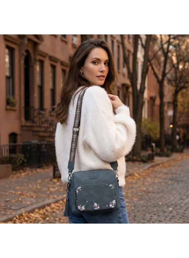 Pomelo Best Crossbody Purses for Women, Soft Leather Medium Cross Body Bags Woman, Shoulder Bag with Adjustable Strap Travel, Graphite Blue, Fashion - Image 2