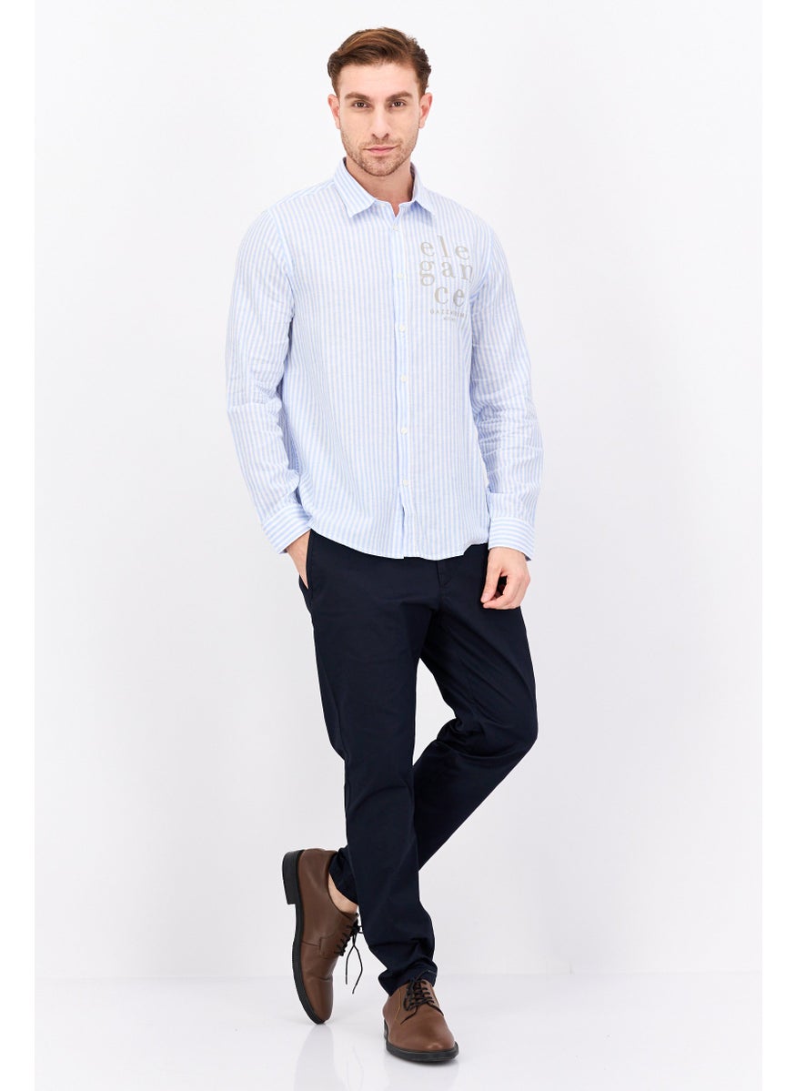 Gazzarrini Men Regular Fit Stripe Long Sleeve Casual Shirt, White  - Image 4