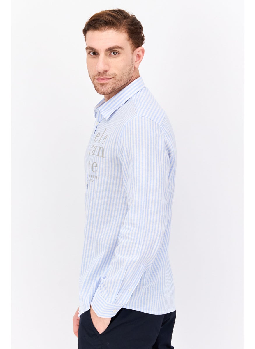 Gazzarrini Men Regular Fit Stripe Long Sleeve Casual Shirt, White  - Image 2