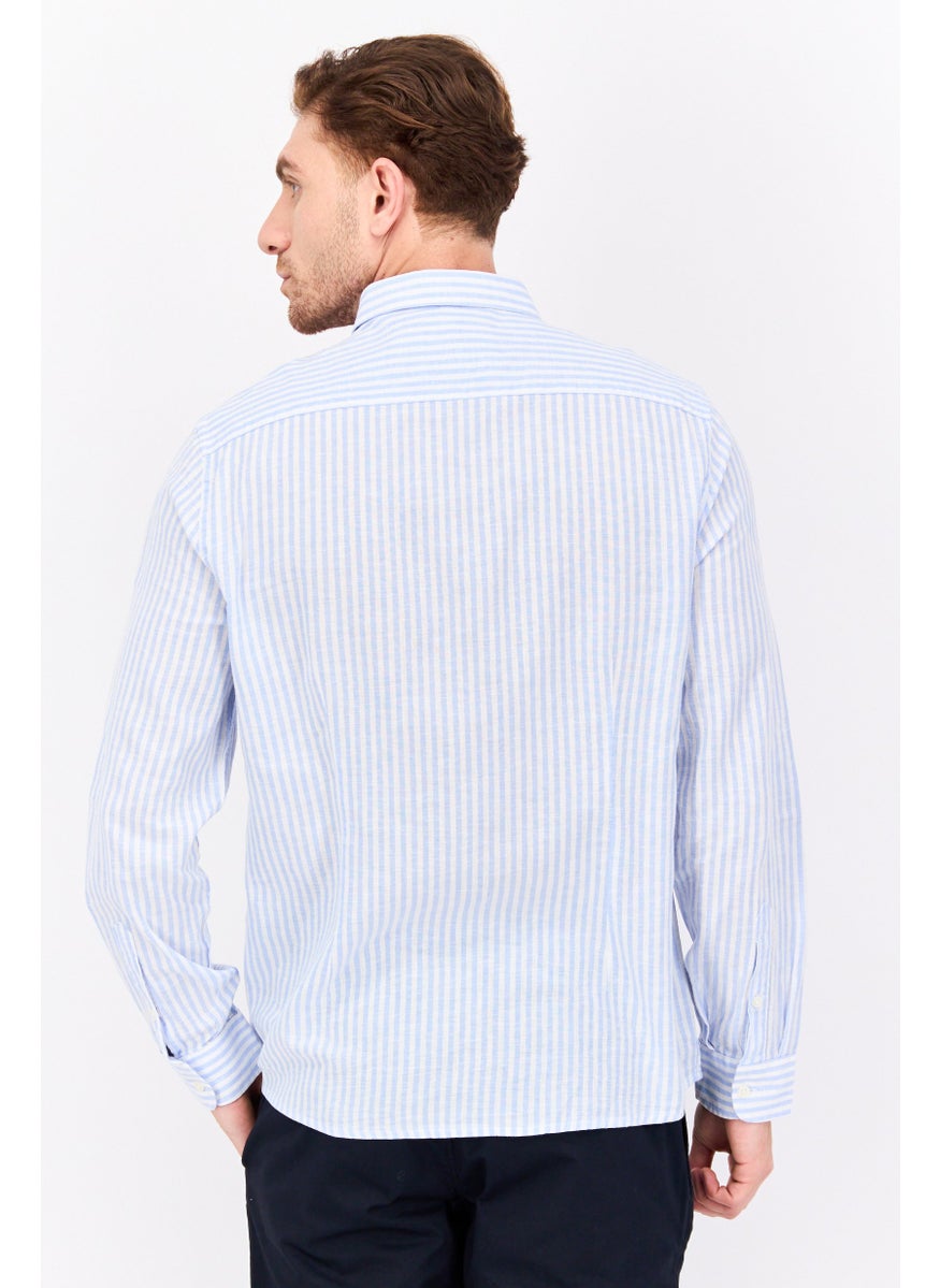 Gazzarrini Men Regular Fit Stripe Long Sleeve Casual Shirt, White  - Image 3