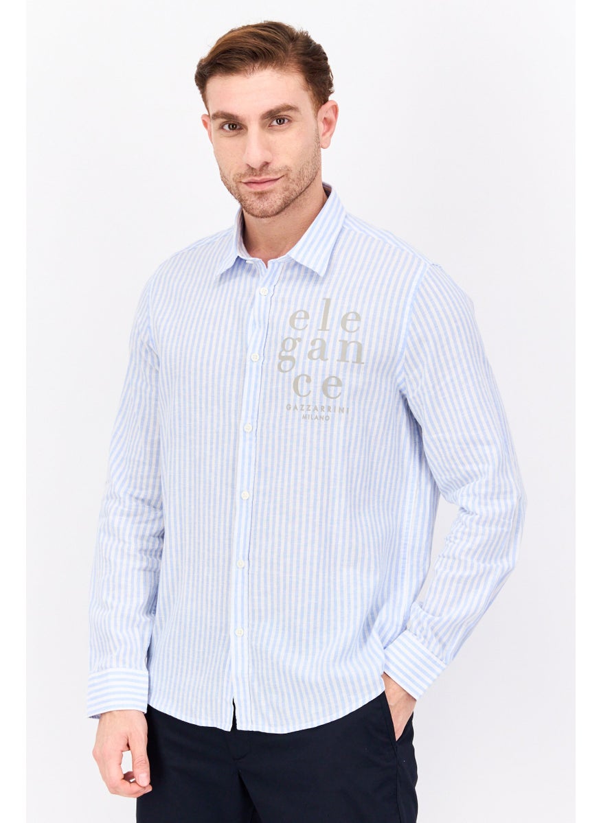 Gazzarrini Men Regular Fit Stripe Long Sleeve Casual Shirt, White  - Image 1