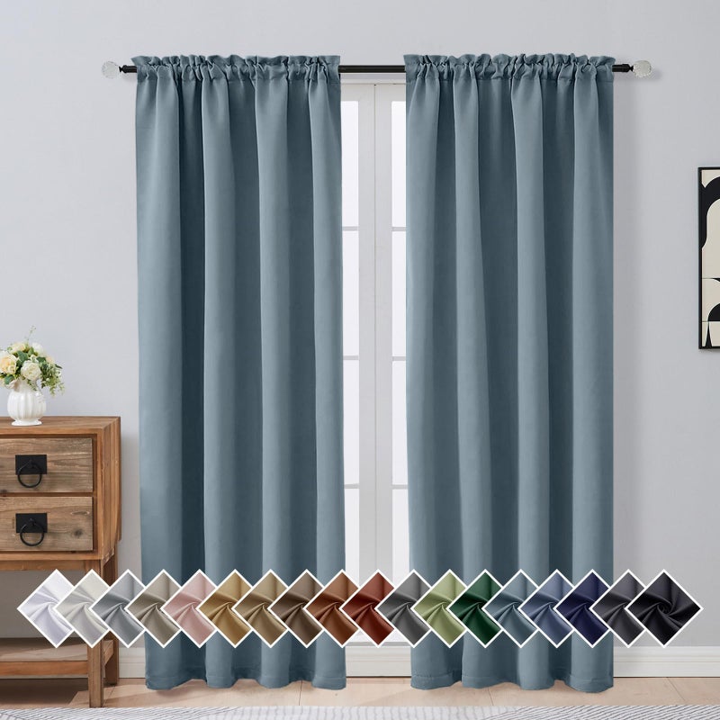 OVZME Stone Blue Blackout Curtains for Bedroom 72 Inch Length 2 Panels Set, Solid Thermal Insulated Energy Saving Window Curtains for Living Room, Dual Rod Pocket Window Drapes, 2x40Wx72L Inches - Image 1