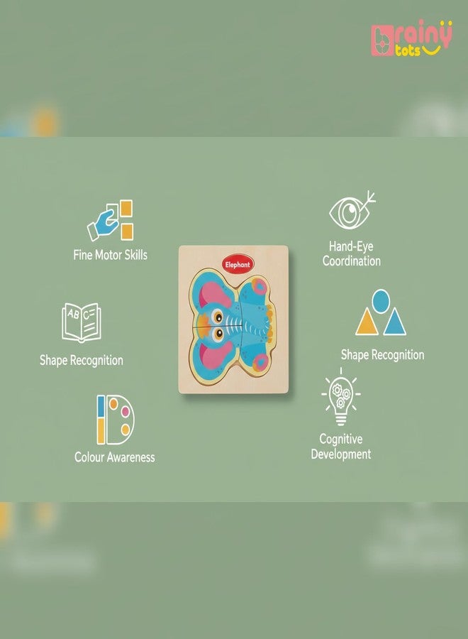 أحجية خشبية من BrainyTots للأطفال | لوحة تعليمية مبكرة بألوان زاهية وسطح أملس للأطفال الصغار | تُحسّن المهارات الحركية وتنمية التنسيق بين اليد والعين (فيل) - Image 4