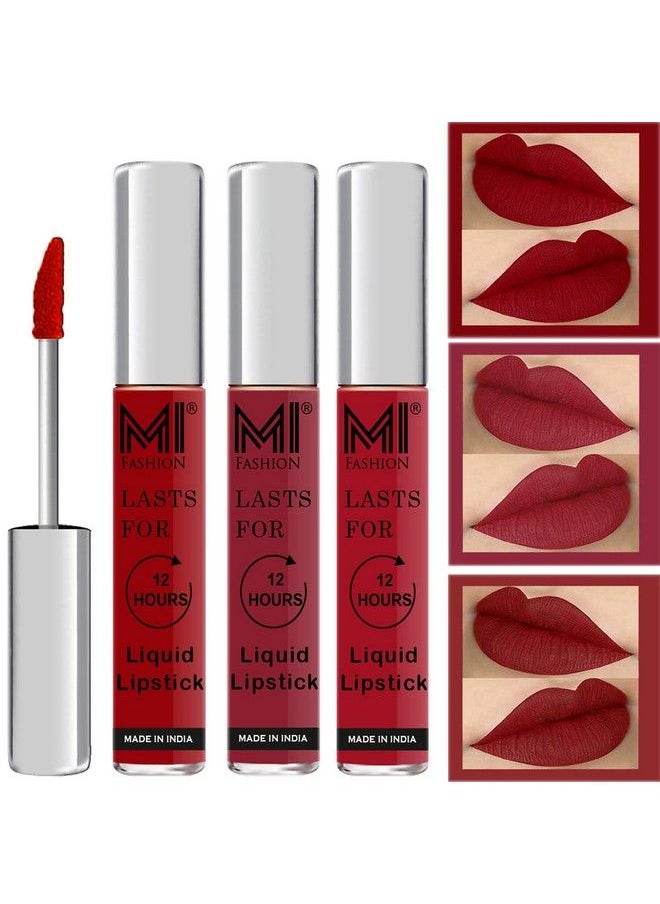 MI FASHION Waterproof Lipsticks Long Lasting Liquid Matte Lipstick Red Colour Cherry Red Lipstick Lipsticks For Women Red Set Of 3 Pcs  - Image 1