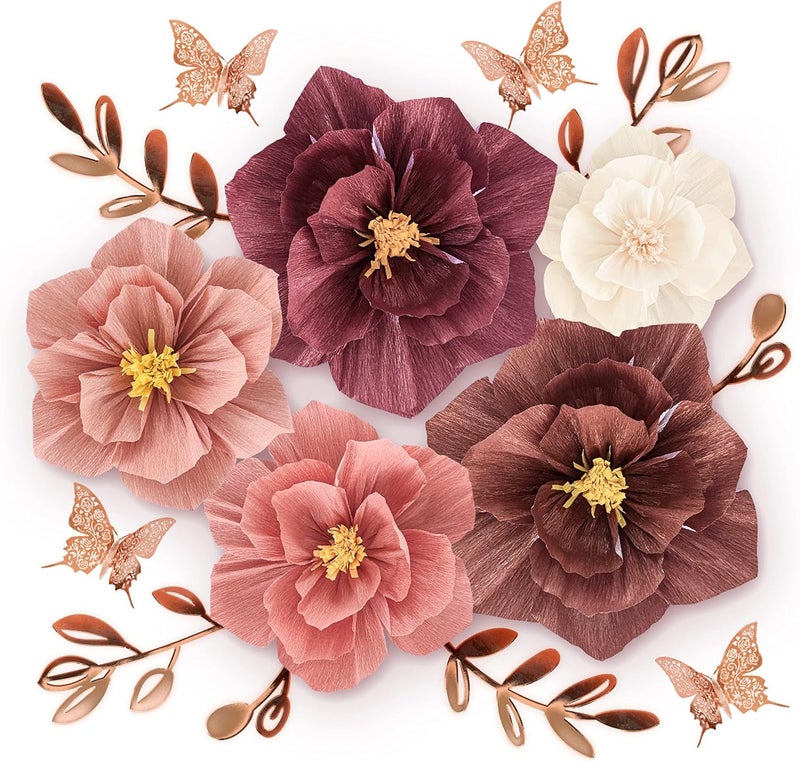 Mausouca Tissue Paper Flowers Decorations for Wall, Handcrafted Large 3D paper Flower for Party Decoration Wedding Decor Birthday Celebration and home Decoration (ROSE GOLD) - Image 1