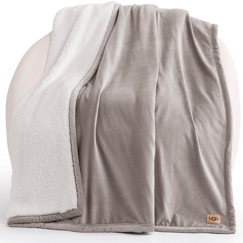 UGG Bliss Throw Blanket Plush Soft Fleece Fluffy Blankets for Bed or Couch Oversized Warm Reversible Machine Washable Medium Weight Home Decor Giftable Throw, 50-inch x 70-inch, Oyster Brown - Image 1