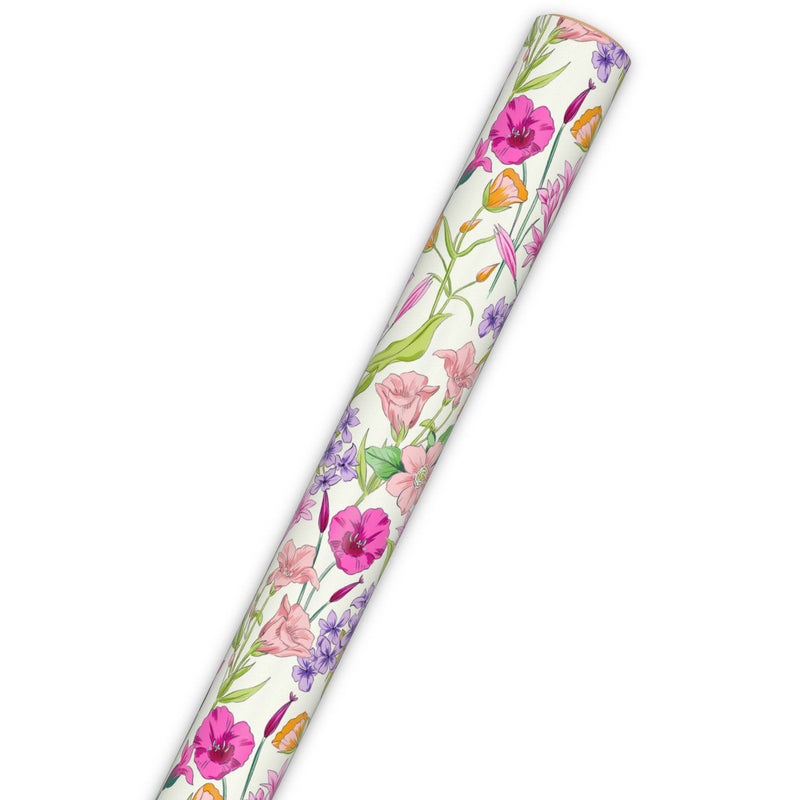 Hallmark Spring Flowers On White Gift Roll Wrap (2 m) - Image 1