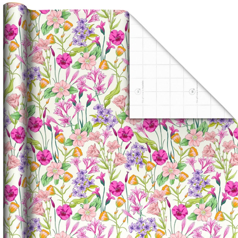 Hallmark Spring Flowers On White Gift Roll Wrap (2 m) - Image 2