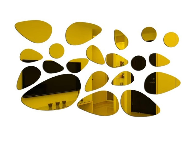V2H 20Pcs Irregular Geometric Cobblestone Pattern Mirror Wall Sticker Self-Adhesive Detachable Colored Acrylic Mirror Wall Decals for Home Living Room Bedroom Decor,Yellow - Image 1