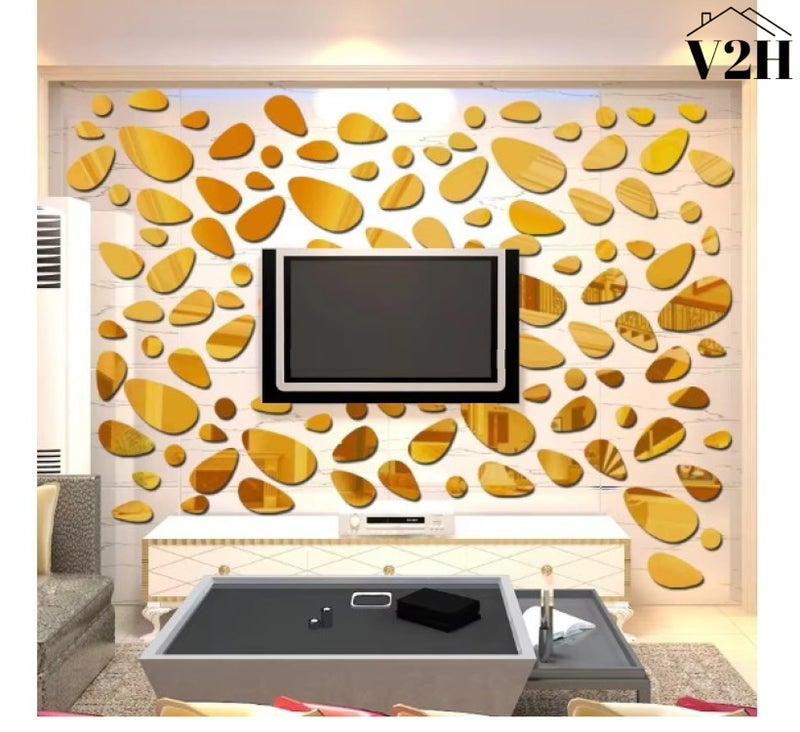V2H 20Pcs Irregular Geometric Cobblestone Pattern Mirror Wall Sticker Self-Adhesive Detachable Colored Acrylic Mirror Wall Decals for Home Living Room Bedroom Decor,Yellow - Image 4