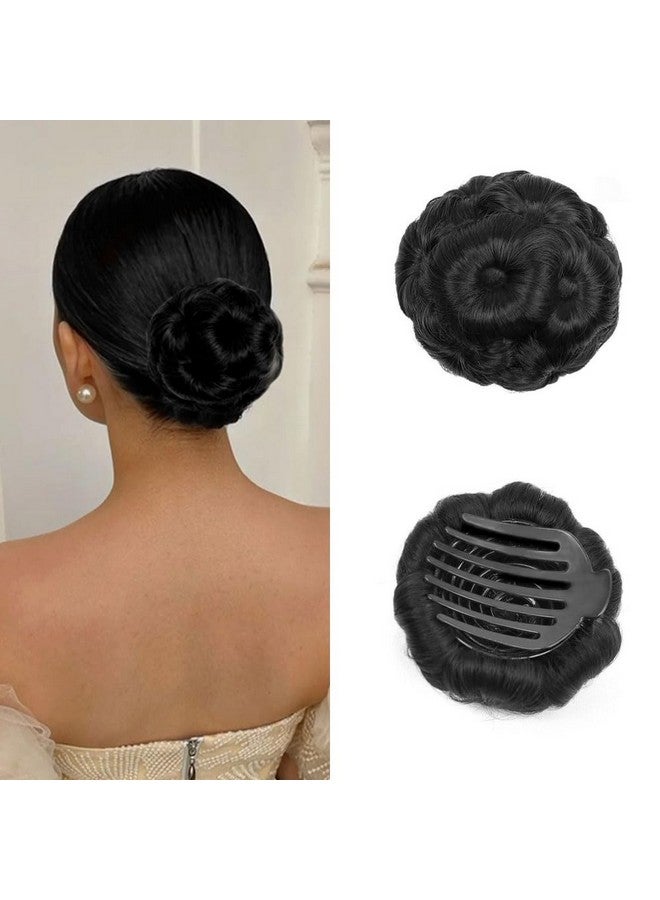 VIVIAN (Pack of 1) Women's Hair Clutchers Juda Bun With Artificial Synthetic Hair Extension for women, Black Color - Image 1