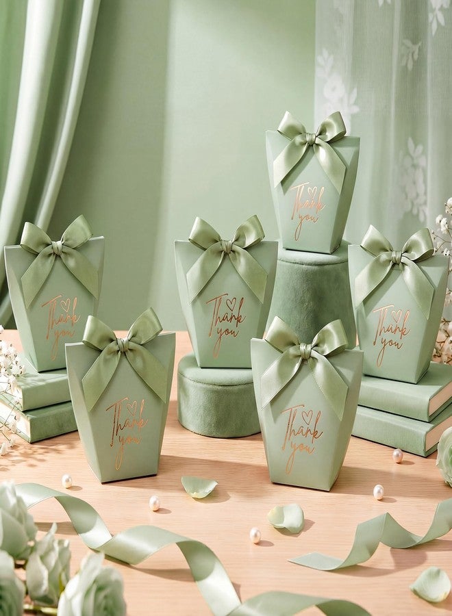 Equsion 50 Pcs Small Bow Paper Gift Bags with Ribbon 2.36 x 2.36 x 3.94 Inches Mini Coquette Bow Thank You Candy Treat Bags for Wedding Birthday Baby Shower Valentines Day Party Supplies(Green - Image 3