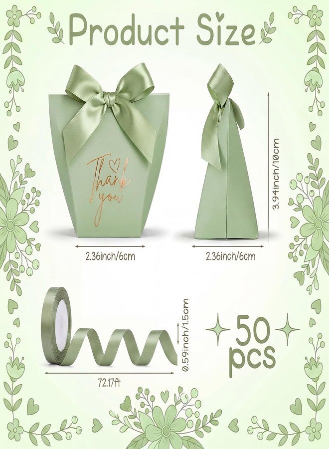 Equsion 50 Pcs Small Bow Paper Gift Bags with Ribbon 2.36 x 2.36 x 3.94 Inches Mini Coquette Bow Thank You Candy Treat Bags for Wedding Birthday Baby Shower Valentines Day Party Supplies(Green - Image 2