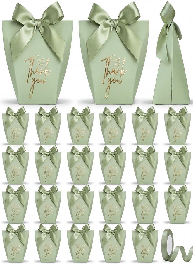Equsion 50 Pcs Small Bow Paper Gift Bags with Ribbon 2.36 x 2.36 x 3.94 Inches Mini Coquette Bow Thank You Candy Treat Bags for Wedding Birthday Baby Shower Valentines Day Party Supplies(Green - Image 1