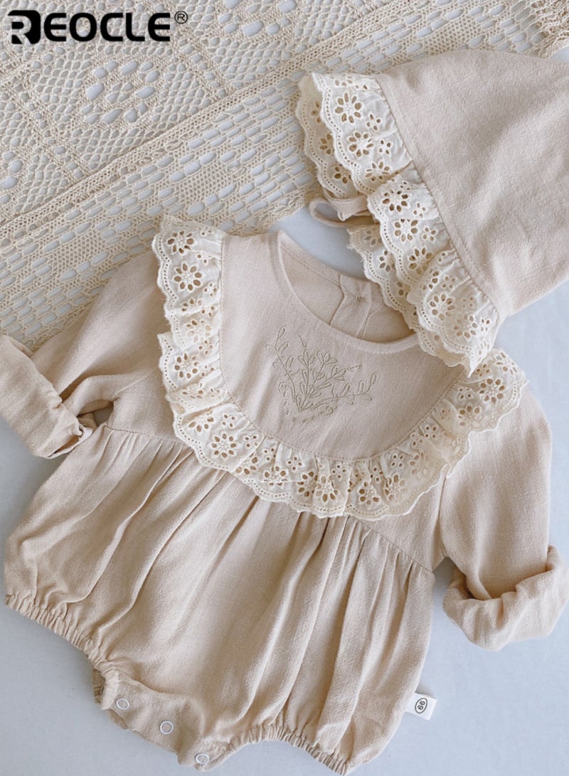 ريوكل بدلة رسمية للرضع مع طقم دمية مزركشة وقبعة متناسقة بتفاصيل دقيقة من قماش ناعم للاحتفال بالخريف للمواليد الجدد - Image 4