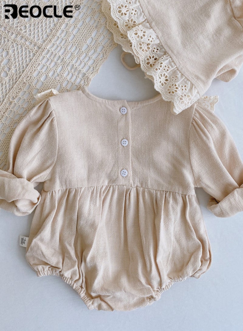 ريوكل بدلة رسمية للرضع مع طقم دمية مزركشة وقبعة متناسقة بتفاصيل دقيقة من قماش ناعم للاحتفال بالخريف للمواليد الجدد - Image 5