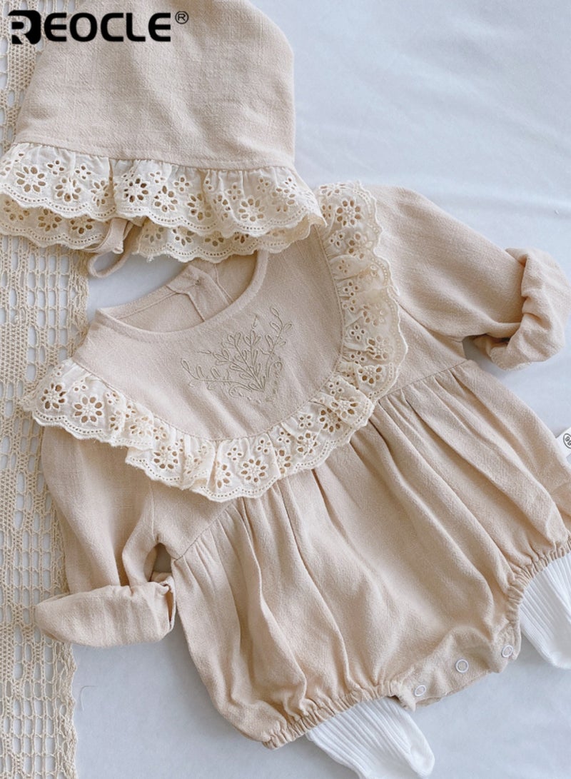 ريوكل بدلة رسمية للرضع مع طقم دمية مزركشة وقبعة متناسقة بتفاصيل دقيقة من قماش ناعم للاحتفال بالخريف للمواليد الجدد - Image 3