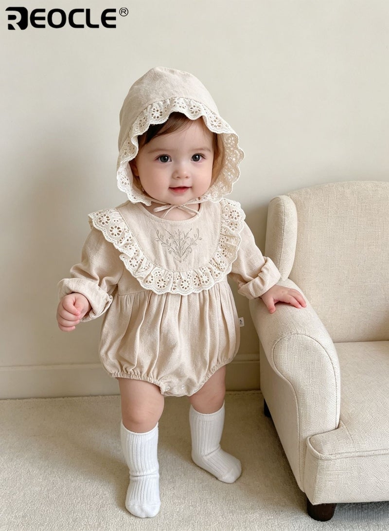 REOCLE Baby's Lace Bodysuit with Matching Bonnet and Delicate Detail Infant formal Set with Soft Fabric for Newborn Autumn Celebration - Image 4