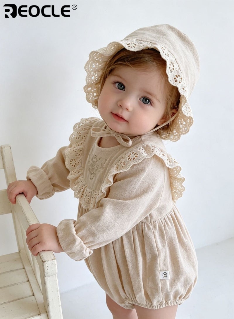 REOCLE Baby's Lace Bodysuit with Matching Bonnet and Delicate Detail Infant formal Set with Soft Fabric for Newborn Autumn Celebration - Image 5