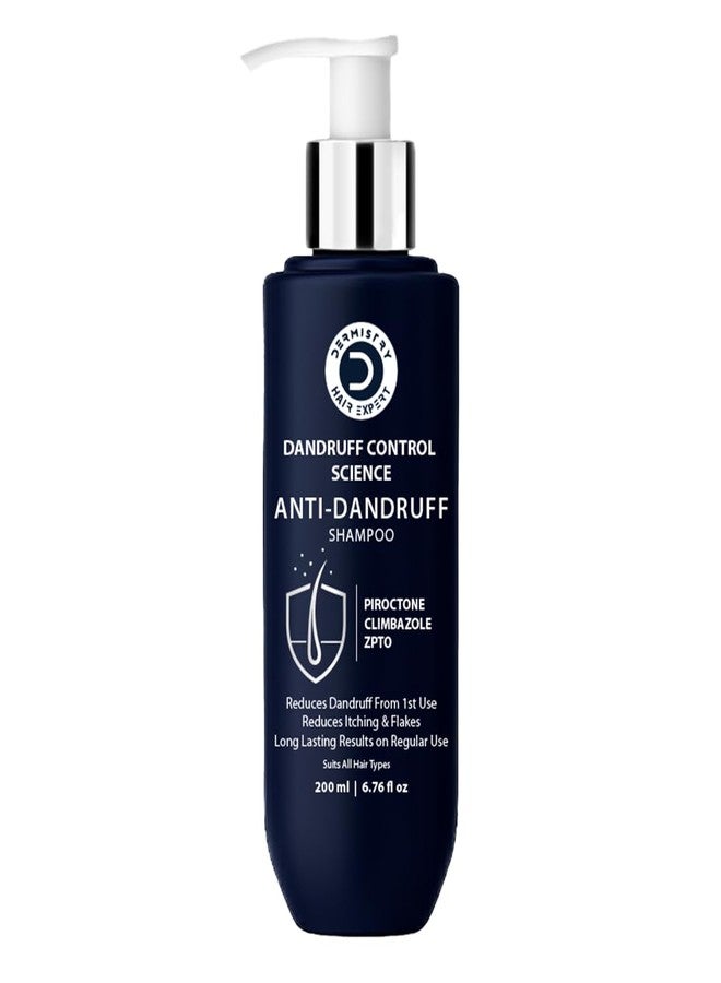 Dermistry Anti-Dandruff Contol Shampoo Climbazole Piroctone ZPTO Reduces Dryness Flakes Itching Irritation Exfoliates Both Dry & Oily Itchy Scalp Suits Dry Frizzy Curly All Hair Types Men Women 200ml - Image 1