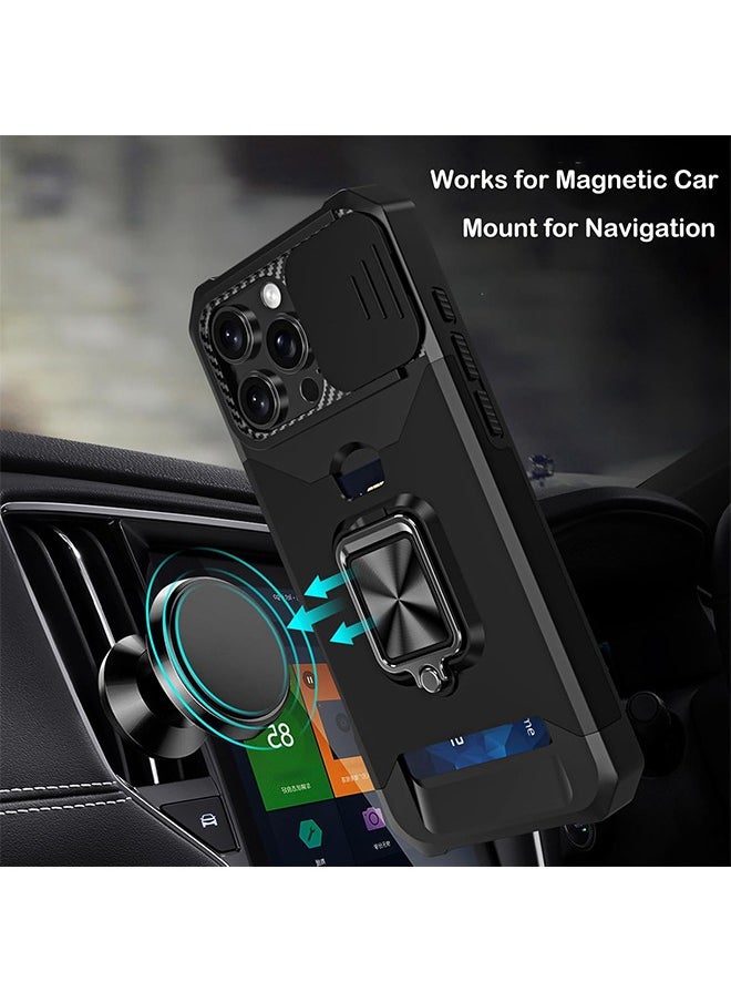 X-level iPhone 16 Pro Case Cover with [Card Holder] [Slide Camera Cover] [360° Rotate Ring Kickstand] Heavy Duty Protective Phone Case for iPhone 16 Pro Back Cover Mobiles Accessories - Black  - Image 3