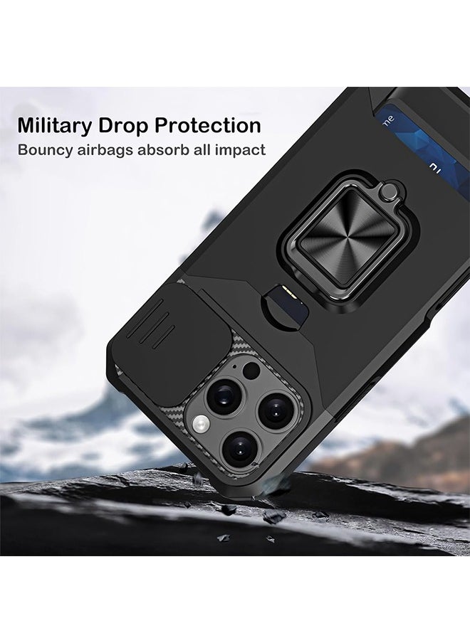 X-level iPhone 16 Pro Case Cover with [Card Holder] [Slide Camera Cover] [360° Rotate Ring Kickstand] Heavy Duty Protective Phone Case for iPhone 16 Pro Back Cover Mobiles Accessories - Black  - Image 5