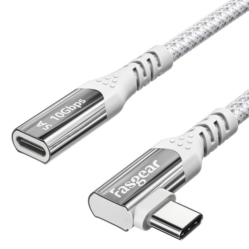 Fasgear USB C Extension Cable 50cm USB 3.2 Gen 2x1 Type C Male to Female Extender Right Angle Cord Adapter Compatible for Thunderbolt 3/4 Mac Book Pro/Galaxy S22/iPad Mini/Switch/Pixel 6 Pro (1.6ft) - Image 1