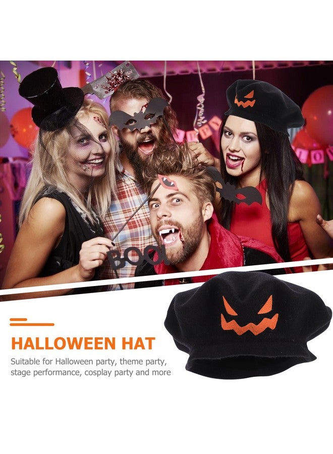 KESYOO KESYOO Halloween Party Hat Creative Pumpkin Beret Hat French Style Lightweight Casual Classic Orange Cap Jack- O- Lantern Costume Accessories for Halloween Party Favor Black - Image 2