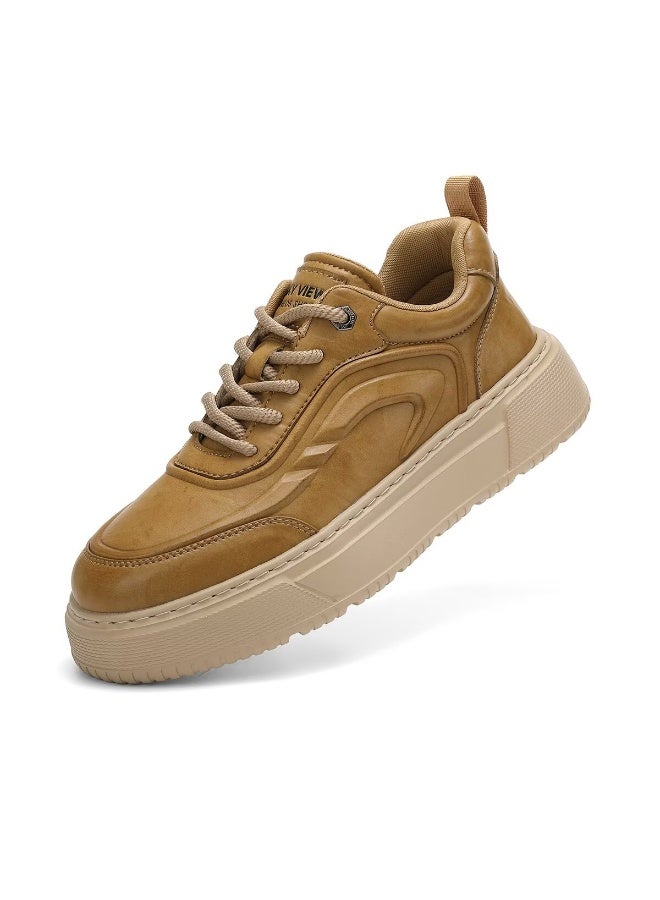 سكاي فيو أحذية سكاي فيو الرجالية العصرية المصنوعة من الألياف الدقيقة، أحذية كاجوال للرجال، أحذية رياضية سميكة غير قابلة للانزلاق، أحذية خفيفة الوزن، أحذية مشي منخفضة، لون أصفر - 01 - Image 1