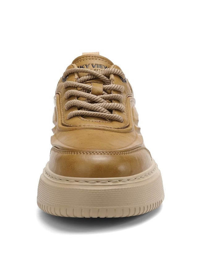 سكاي فيو أحذية سكاي فيو الرجالية العصرية المصنوعة من الألياف الدقيقة، أحذية كاجوال للرجال، أحذية رياضية سميكة غير قابلة للانزلاق، أحذية خفيفة الوزن، أحذية مشي منخفضة، لون أصفر - 01 - Image 3