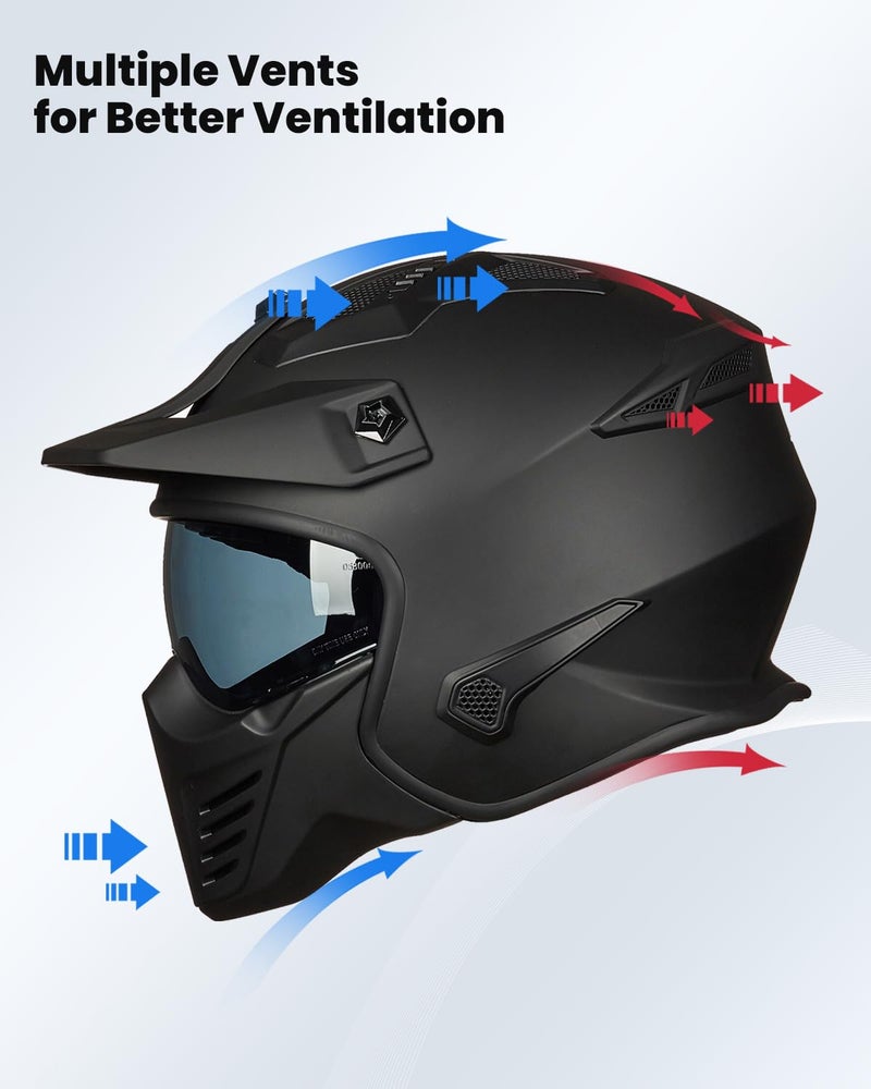 ILM Open Face Motorcycle 3/4 Half Helmet for Dirt Bike Moped ATV UTV Motocross Cruiser Scooter DOT Model 726X (Matte Black,S - Image 5