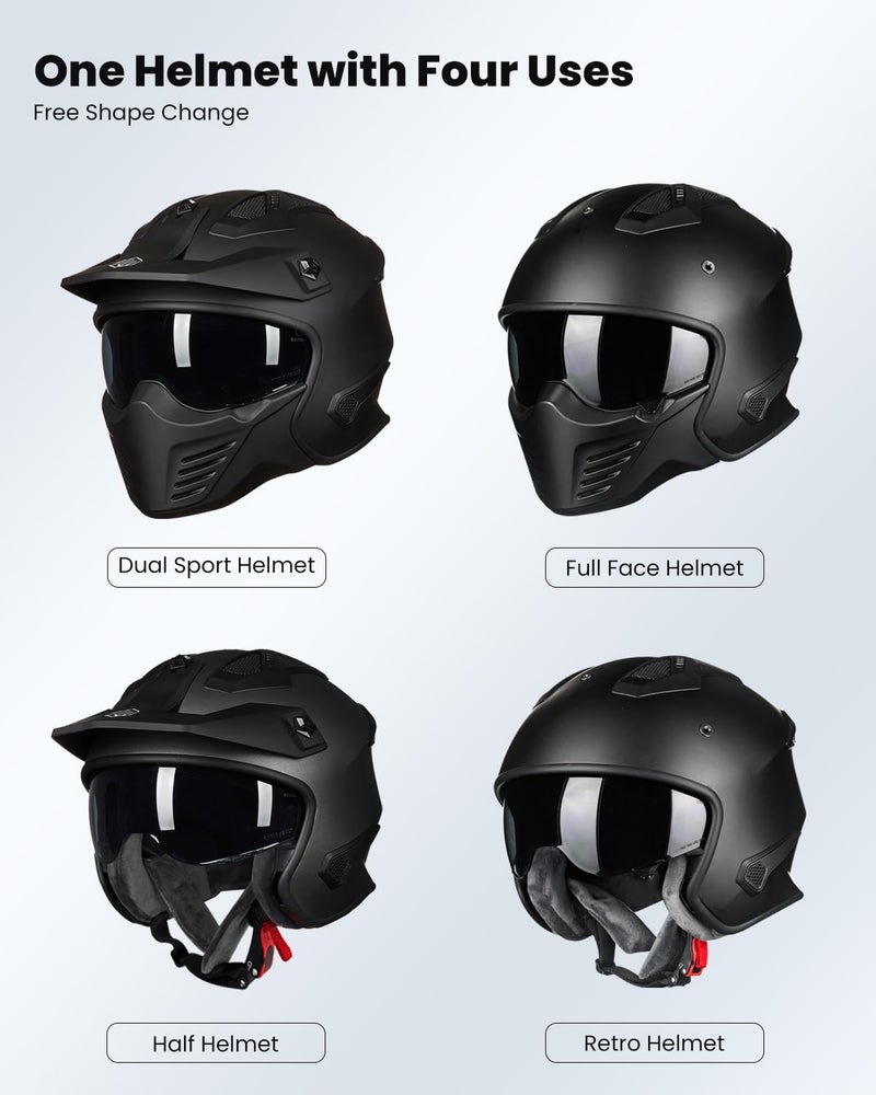 ILM Open Face Motorcycle 3/4 Half Helmet for Dirt Bike Moped ATV UTV Motocross Cruiser Scooter DOT Model 726X (Matte Black,S - Image 2
