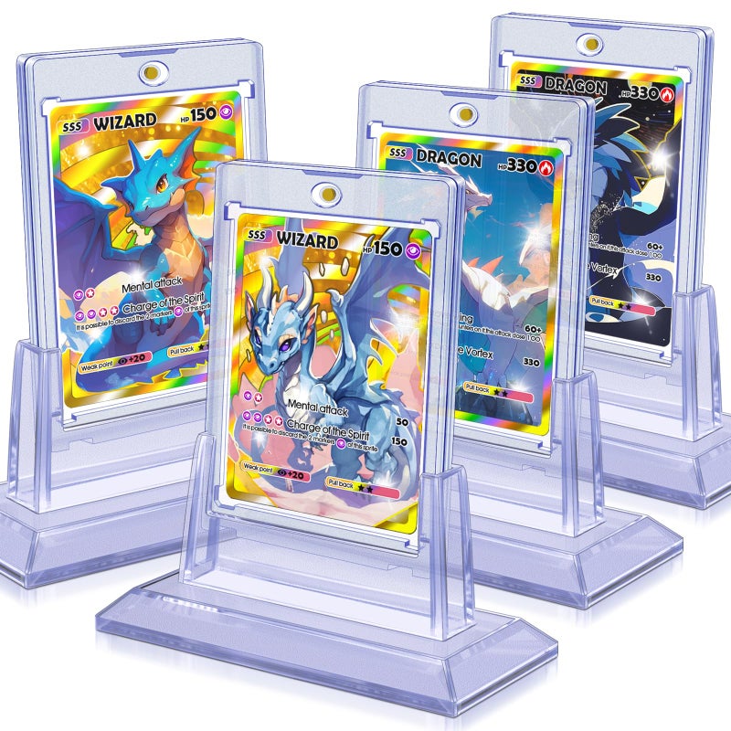 Kitoyz 4Pcs Magnetic Card Holders for Trading Card Baseball Card Protectors with 4 Stands 35pt Acrylic Hard Card Sleeves Case for Sports Cards Game Cards Standard Cards Storage and Display 