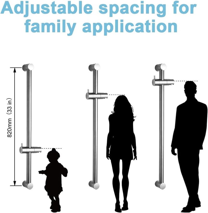 Offo Shower Slide Bar 33 in Segmental Slide Bar Adjustable Installation Distance 20-32 in with 360° Adjustable Handheld Shower Head Holder for Bathroom, Screw Wall Mounted, Chrome Finish - Image 2